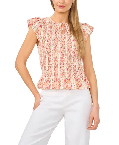 Cece Women's Printed Tie-neck Smocked Top In Multi
