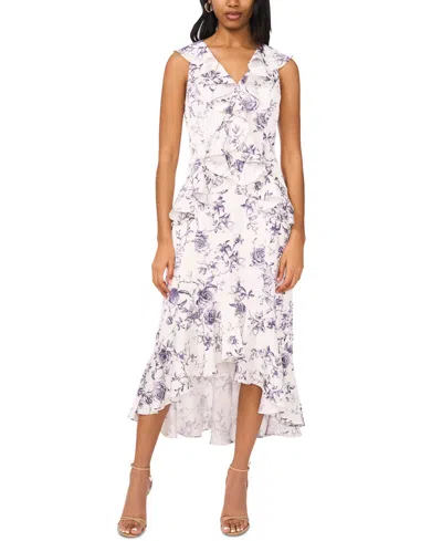 Cece Women's Printed V-neck Ruffle Tiered Midi Dress In New Ivory