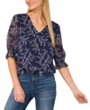 Cece Women's Printed V-neck Smocked-cuff Blouse In Classic Navy