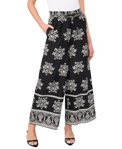 Cece Women's Printed Wide-leg Pull-on Cotton Pants In Rich Black