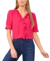 Cece Women's Puff Short-sleeve Button Down Ruffle Top In Pink