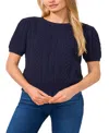 Cece Women's Puff Short Sleeve Mixed Cable Knit Crew Neck Sweater In Classic Navy