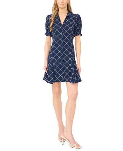 Cece Women's Puff Short-sleeve Button-down Mini Dress In Blue