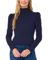 Cece Gathered Sleeve Turtleneck Top In Classic Navy