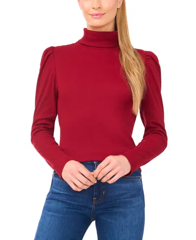 Cece Women's Puff-shoulder Long-sleeve Turtleneck Top In Red