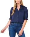 Cece Womens Ruffled Satin Button-down Top In Classic Navy