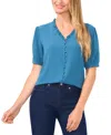 Cece Frill V-neck Button-up Blouse In Mallard Blue