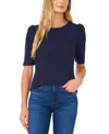 Cece Short Sleeve Crew Neck With Pearl Button Sweater In Classic Navy