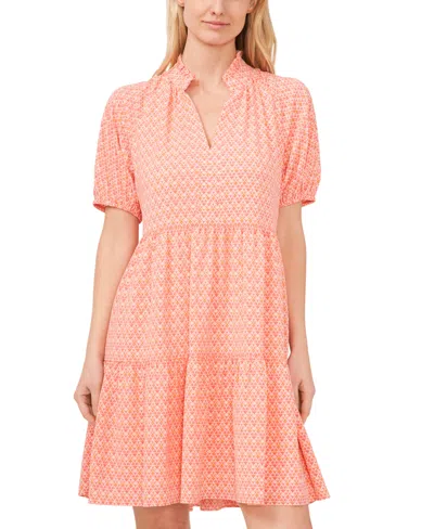 Cece Women's Puff Sleeve V-neck Baby Doll Dress In Calypso Coral