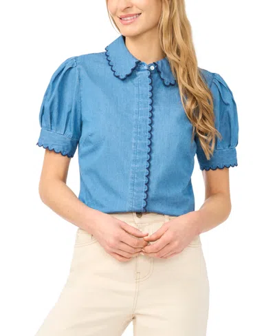 Cece Women's Puff-sleeve Button-front Shirt In Blue