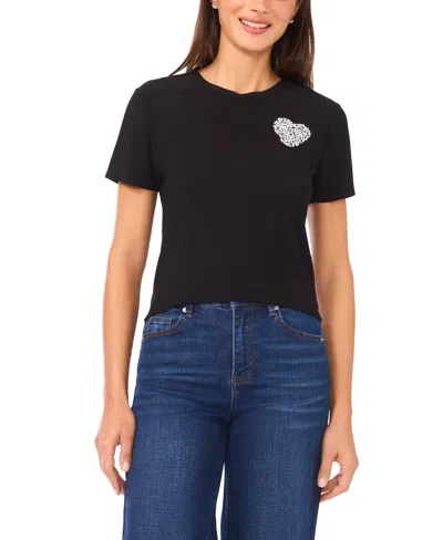 Cece Women's Pull-on Heart Applique T-shirt In Black