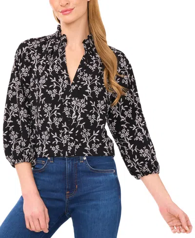 Cece Women's Raglan 3/4-sleeve Ruffle Neck Top In Black