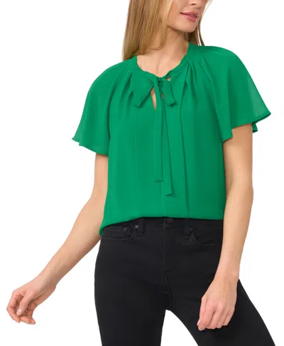 Cece Women's Raglan Flutter-sleeve Pleated Bow Blouse In Lush Green