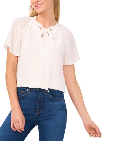 Cece Women's Raglan Flutter-sleeve Pleated Bow Blouse In White