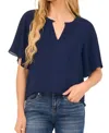 Cece Ruffle Sleeve Top In Classic Navy