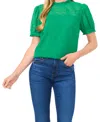 Cece Puff Sleeve Mixed Media Top In Lush Green