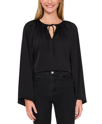Cece Women's Raglan-sleeve Tie Round-neck Top In Rich Black