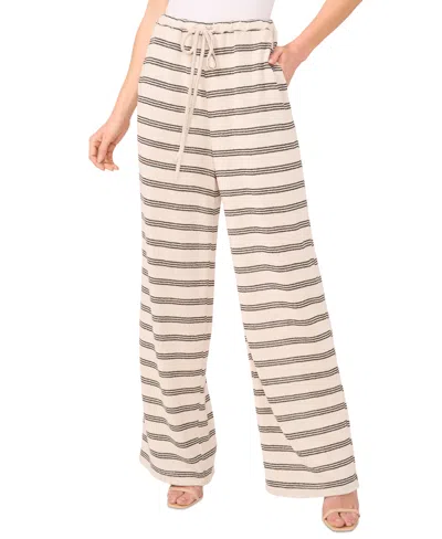 Cece Women's Relaxed Striped Drawstring Wide-leg Pants In White