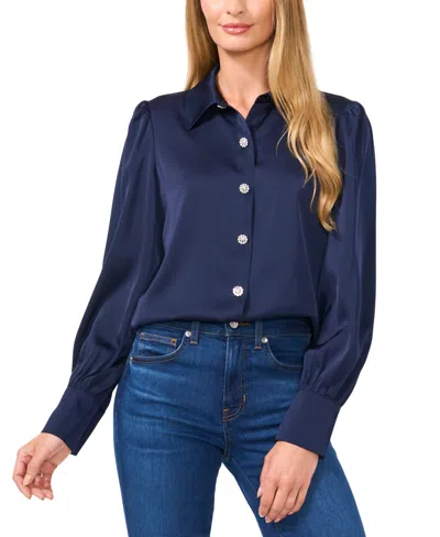 Cece Women's Rhinestone-button Blouse In Classic Navy