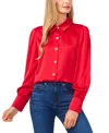 Cece Womens Satin Rhinestone Button-down Top In Stoplight Red