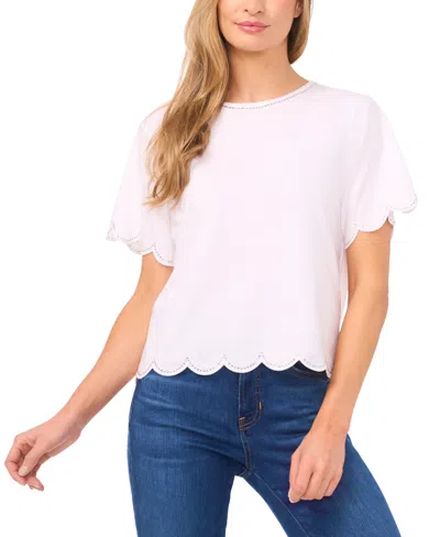 Cece Women's Rhinestone Scalloped Knit Top In White