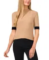 Cece Rib Colorblock Mock Neck Top In Latte Heather