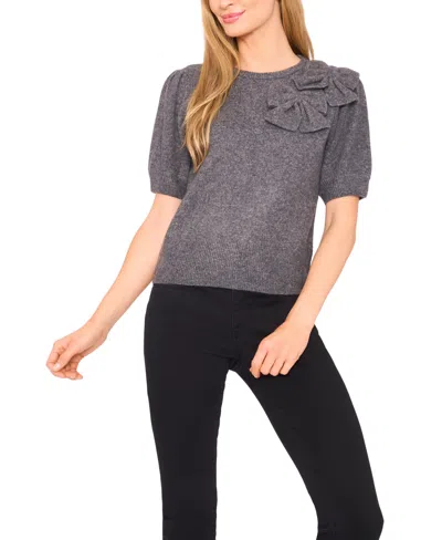 Cece Women's Ribbon Applique Short Sleeve Pullover Sweater In Gray