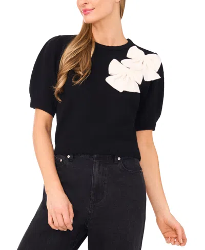 Cece Women's Ribbon Applique Short Sleeve Pullover Sweater In Multi