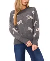 Cece Bow Jacquard Crewneck Sweater In Gray