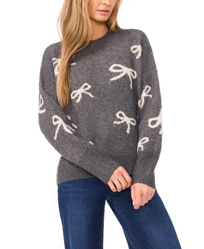 Cece Bow Jacquard Crewneck Sweater In Gray
