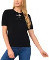 Cece Embellished Velvet Bow Short Sleeve Sweater In Rich Black