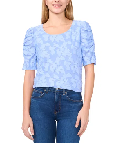 Cece Women's Round-neck Ruched Elbow-sleeve Top In Vista Blue