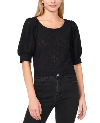 Cece Women's Shirred Scoop-neck 3/4-sleeve Top In Rich Black