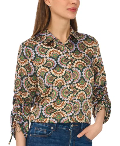 Cece Women's Ruched Tie 3/4-length Sleeve Shirt In Multi