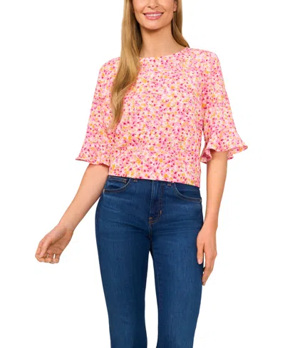 Cece Floral Ruffle Sleeve Top In Pink