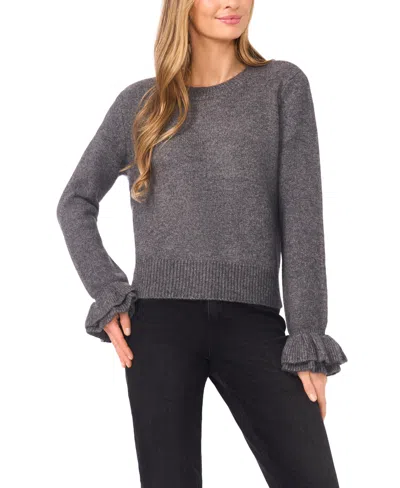 Cece Women's Ruffle Cuff Crewneck Sweater In Gray