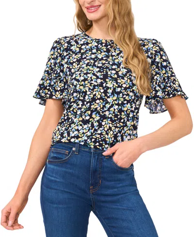Cece Women's Ruffle-cuff Short-sleeve Top In Classic Navy