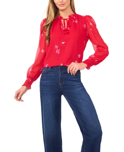 Cece Women's Ruffle Detail Long Sleeves Top In Red