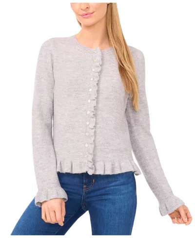 Cece Women's Ruffle Edge Detail Long Sleeve Cardigan Sweater In Gray