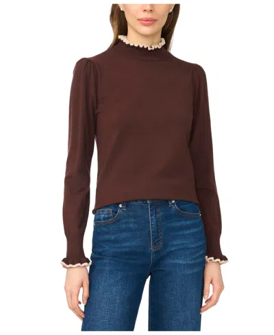 Cece Women's Ruffle Edge Long Sleeve Sweater In Brown