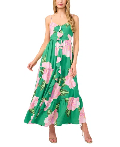 CECE WOMEN'S RUFFLE-FRONT TIERED FLORAL MAXI DRESS