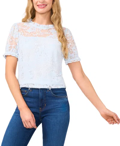 Cece Women's Ruffle Neck Short Puff Sleeve Blouse In Spa Blue