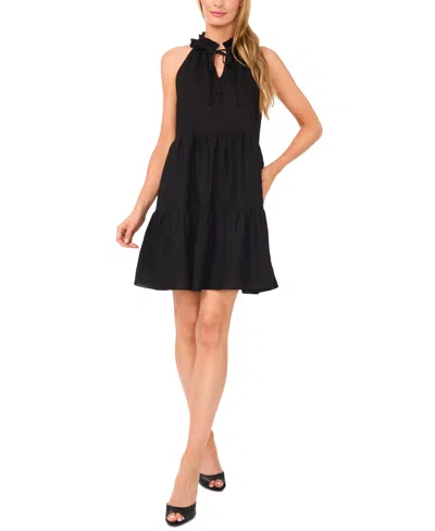 CECE WOMEN'S RUFFLE-NECK SLEEVELESS TIERED SUN DRESS