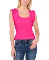 Cece Ruffle Sleeve Ribbed Top In Bright Rose