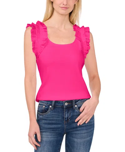 Cece Ruffle Sleeve Ribbed Top In Bright Rose
