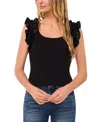 Cece Ruffle Sleeve Ribbed Top In Rich Black