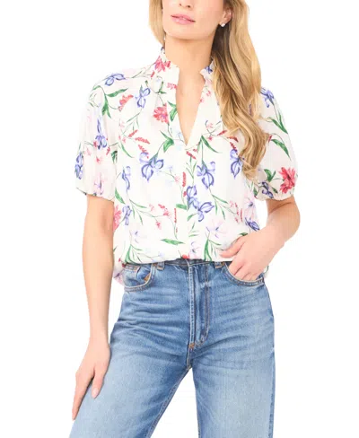 Cece Women's Ruffle Split Neck Raglan Seam Blouse In White