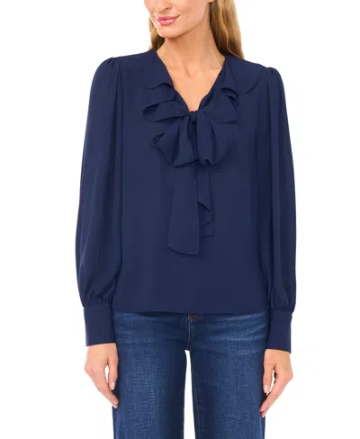 Cece Women's Ruffle Tie V-neck Top In Blue