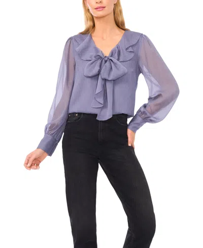 Cece Women's Ruffle Tie V-neck Top In Blue