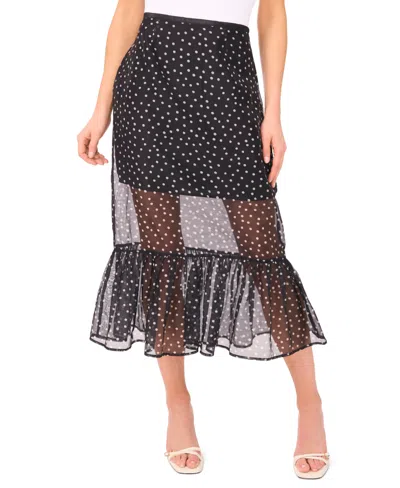 Cece Women's Ruffle Tier A-line Midi Skirt In Black